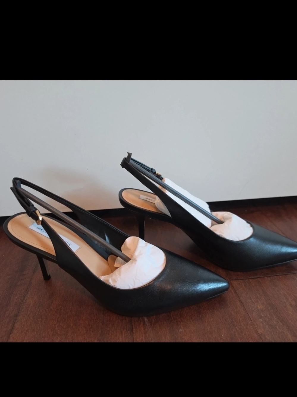 Saks Fifth Avenue Black Pointed Slingback Heels